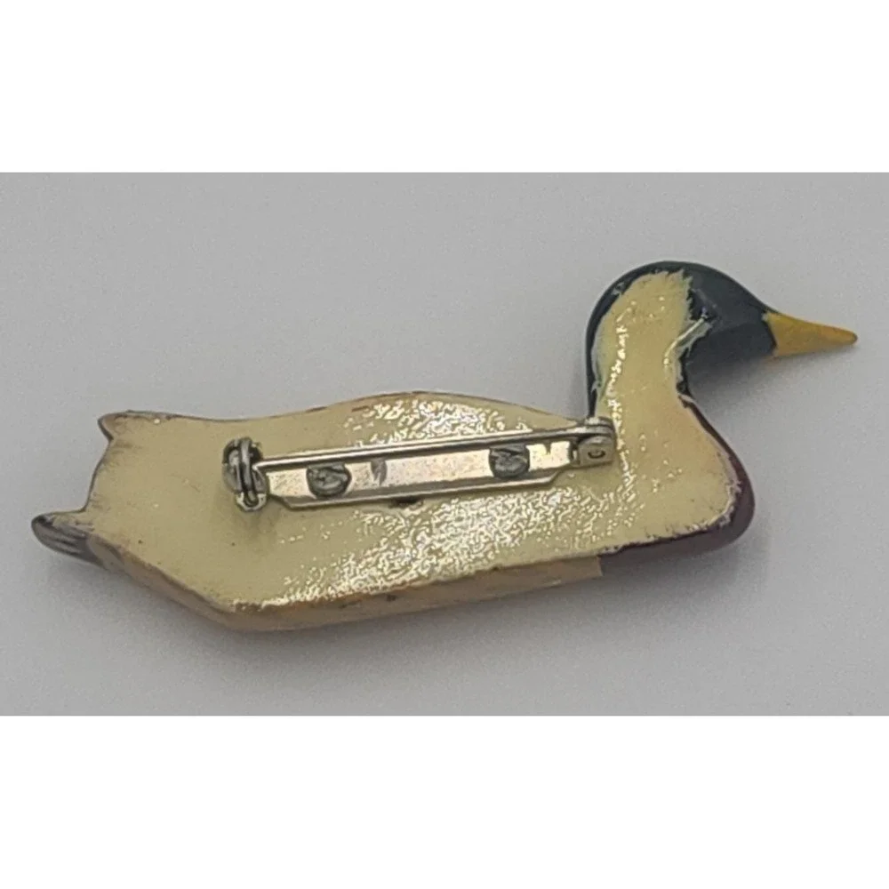 Vintage Carved Wood Hand Painted Takahashi style Mallard‎ Duck Brooch Pin